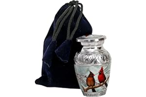 HLC Beautiful Small Lovely Cardinal Couple Bird Keepsake Urn Qnty 1 - Keepsake Urn for Human Ashes with 1 Velvet Box Bag - Peaceful Engraved Mini Memorial Affordable Keepsake Urn (4.5.in) (Large)