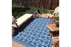 I LITTON 365 x 270 CM Outdoor Rug for Patios Waterproof, Camping Mat Reversible Mat Large Outdoor Carpet Reversible Plastic Straw Rug for Garden Travel Panic Patio Beach Backyard Porch