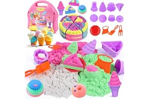 Haphiz Magical Play Sand for Girls 3 4 5 6 7 8 Years Sands Art Kits Ice cream Cakes Building Molds Self-Sticking Sandbox Sensory Sand Toys Birthday