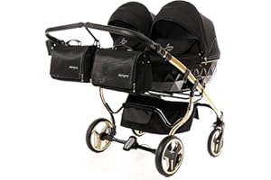 ZWILLINGSKINDERWAGEN GESCHWISTERWAGEN ZWILLINGSBUGGY TWIN JUNAMA DUO s-LINE (02. Schwarz und Gold, 3in1)