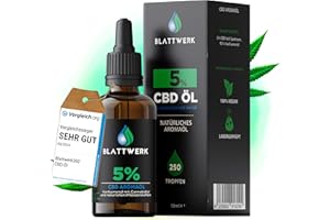 ‎BLATTWERK360 CBD Öl 5% - Vollspektrum Extrakt CBD Tropfen - Deutsche Qualitätsmarke - Cannabidiol Tropfen - Echtes Cannabisöl - Deine natürliche Alternative - 10ml - 250 Hanföl Tropfen - 500mg CBD - BLATTWERK