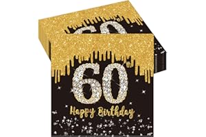 POPOYU 20Pcs 60th Birthday Serviettes Napkins,60th Napkins Black Gold,60th Birthday Napkins Black and Gold,60th Birthday Party Tableware Decorations for Men Women Birthday Gifts Party Supplies Table Decor
