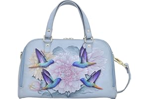 Anuschka Women's Hand Painted Genuine Vegetable Tanned Leather Wide Organizer Satchel - Adjustable Strap, RFID Protection