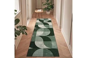 TUKDAK Boho Runner Rugs for Hallway 60×180 cm, Green Checkered Washable Hall Carpet Runners, Kitchen Mat Non Slip, Soft Short Pile Rug for Bedroom Laundry Entryway Bathroom Non Shedding