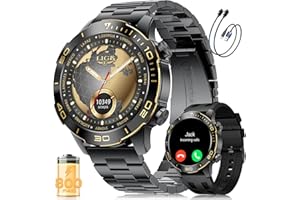 LIGE Reloj Inteligente Hombre, 1.43" AMOLED Smartwatch con 24/7 Frecuencia Cardíaca, SpO2, Duración del Sueño, A Prueba de Agua IP68, 170+ Deportes, 300+ Esfera, Caja Negra con Indicios Dorado