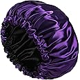 Satin Bonnet Sleep Bonnet Cap - Extra Large, Double Layer, Reversible, Adjustable Satin Cap for Sleeping Hair Bonnet(X-Large,Dark Purple)