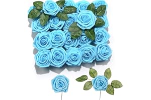 PartyWoo Roses Artificielles, 20 Pièces Fausses Fleurs, Fausses Fleurs, Fleurs Décoratives, Roses en Mousse, Fausses Fleurs Décorations, Fausses Fleurs pour Décorations de Fête (Bleu Pastel)
