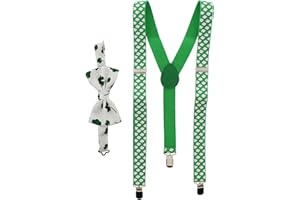 Zac's Alter Ego Men's Matching Clover Leaf Suspenders & Bow Tie Combo Set