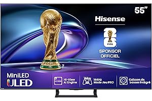 Hisense 55E8Q 55 Pouces (139 cm) - Téléviseur 4K Mini-LED QLED, Dalle 144Hz Native, Dolby Vision IQ & Atmos, Mode Jeu Pro, Smart TV Vidaa