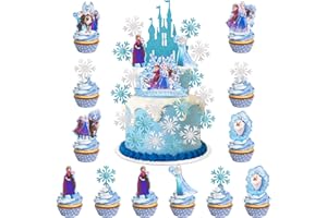 HEARTSKING 34 Stück Eiskönigin Figuren Tortendeko, Frozen Tortendeko Schneeflocke Geburtstagsdeko Schloss Happy Birthday Tortenaufleger Olaf Schulkind Cake Topper Geburtstag Deko für Mädchen Jungen Kinder