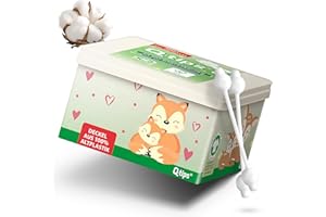 ‎Q-TIPS Q-tips Bio Baby-Wattestäbchen, in praktischer Würfelbox, Vorteilspack (12x 64 Stück), für die sanfte Reinigung von Kinderohren