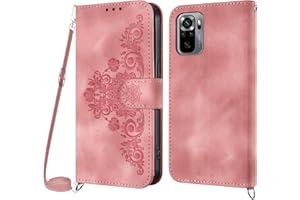 Netany Funda para Xiaomi Redmi Note 10 4G/ Redmi Note 10S con Cuerda, Flip Billetera Funda Tapa Libro PU Cuero con Ajustable Cordón,【2 Ranuras】【Hebilla Magnética】,Funda Piel Carcasa Case Cuerda (Rosa)