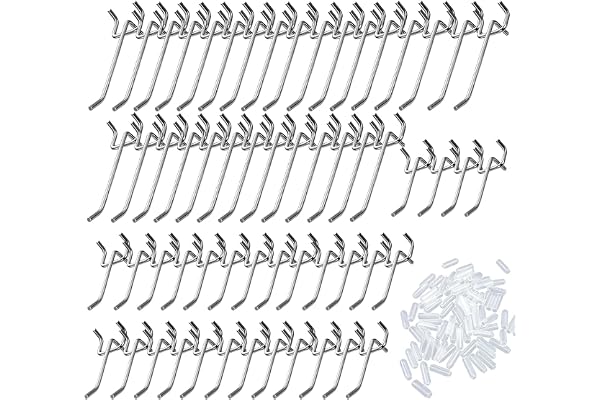 60 stycken hålväggskrokar, hålväggskrokar verktygsvägg 2,8 cm hålavstånd | Silverfärger, längd 5/10 cm, hålplåt verktygskrok, med krok, för stormarknadshyllor