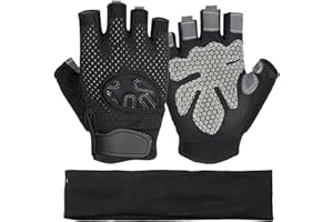 BORISCA Gants de Fitness, Gants Sport + Bandeau Sport Hommes et Femmes Gants Musculation Respirant Formation Gants Fitness Antidérapant Gants Salle de Sport pour Cyclisme Gym Haltérophilie