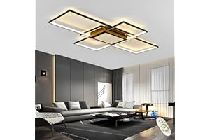 Qiaomao Luminaire Plafonnier LED Dimmable pour Salon avec Telecommande, 105W Luminaire Plafonnier Chambre, Plafonnier LED Rectangulaire, Boîte de jonction centrale Éclairage intégré(140cm, Noir)