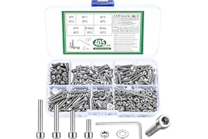 YOUYIDUN 405 Pz M3 Viti Bulloni e Dadi Set, Viti Bulloni a Brugola e Dadi e Rondella, Kit di Bullone Viti a Testa Cilindrica Esagono Incassato, Viti a Brugola in Acciaio Inox, Bulloni Viti a Testa Esagonale