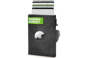 GENTO DESIGN GERMANY GenTo SMARTLET Push AIR II - Airtag Wallet z kieszenią na monety - metalowe etui - Slim Wallet - sprawdzona ochrona RFID NFC - mały portfel - cienkie wąskie etui na karty, czarny mat, Münzfach S +