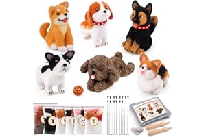 Doxiru Needle Felting Kit, 6 Pcs Dog Animal Felted Beginner Kits, Needle Felting Tools with Instruction, Wool Pad, Finger Cots for DIY Wool Craft Decoration