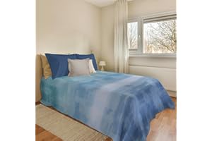 PENSIERI DELICATI Copriletto 170 x 280 cm, Telo Singolo 100% Cotone Pique, Ideale Come Telo Arredo, Coperta Salva Letto 1 Piazza, Fantasia Arcobaleno Azzurro, 100% Made in Italy