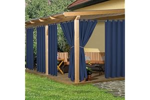 HolidayIdeas Outdoor Curtains for Patio Waterproof, 6 Panels - 54x84 Inches - Weatherproof Privacy Outsides Curtains for Cabana Porch Pergola, Sunlight & UV Blocking (Navy, Grommet Top)