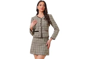 Allegra K Ensemble de Costume pour Femme 2 pièces Tenues Plaid Tweed Court Blazer Veste et Ensembles de Jupe de Noël