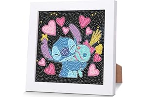 PUJEKNM Stitch Diamond Painting Kits for Kids with Wooden Frame-5D Diamond Art Kits,Cartoon Gem Painting Easy Kits,Full Drill Art Kits Crafts Sets for Girls,Boys,Children Ages 6-7-8-9-12(7x7inch)