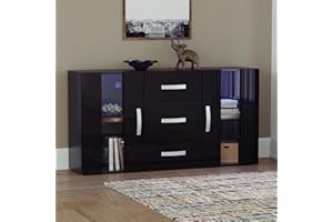 Vida Designs Astro 2 Door 3 Drawer Modern LED Sideboard in Black, RGB Lights (Fade/Strobe Options Included), Wooden Matte Style with High Gloss Features