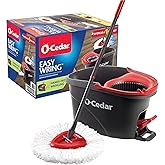 O-Cedar EasyWring Mikrofiber Spin Mop, Kovalı Zemin Temizleme Sistemi, Kırmızı, Gri