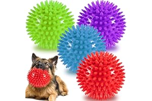 LABEOL 12cm Squeaky Dog Balls Toys for Medium Large Dogs 4 Pack Indestructible Dog Toys for Aggressive Chewers Spike Dog Balls for Clean Teeth and Training Dogs Toys for Boredom and Stimulating