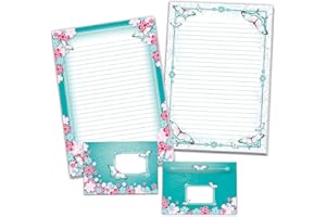 ‎LIMONIA Briefpapier-Set mit 2 Schreibblöcken und 25 Umschlägen für Mädchen Kinder Schmetterlinge Blumen (1 Block bunt und 1 Block zum Ausmalen A4 mit je 25 Blättern + 25 passend bedruckte Briefumschläge)