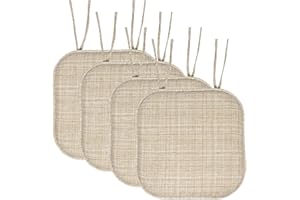 Sweet Home Collection Poduszka na krzesło z pianki z pamięcią kształtu z wiązaniami, wzór plastra miodu, antypoślizgowe, gumowe plecy, zaokrąglone, kwadratowe, 40 x 40 cm, 4 sztuki, kolor beżowy Aria