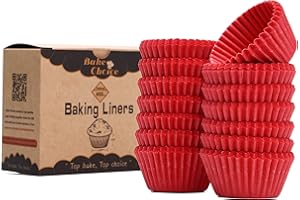 BAKE CHOICE Mini Pirottini per Muffin Carta,400 Pezzi,Antiaderenti,Pirottini per Muffin Carta in Pergamena,Rosso,Dimensione Mini
