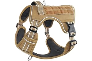 HEELE Harnais Anti Traction pour Chien, Veste Tactique Militaire pour Moyen et Grand Chien, Marron, XL