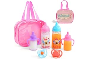 BiBi Doll 7-Piece Baby Doll Accessories Set – Magic Milk Bottles, Juice Bottles, Dummies & Carry Bag for Realistic Role Play – Great Gift for Boys and Girls