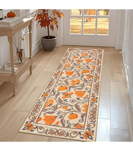 Küchenmatten Set Herbstmotiv – Mit Kürbissen & Eukalyptus, Rutschfest, Waschbar, 40x60 Cm + 40x119 Cm