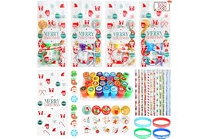 Kesote 144 Pezzi Natale Regalo per Bambini di set Cancelleria Matite Natalizie+Gomma da Cancellare+Timbrini+Adesivi+Sacchetti+Bracciali, Regalo per Festa di Natale