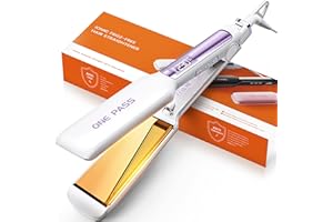 Faszin Professional Hair Straighteners, 42mm Wide-Plate Titanium Negative Ion Flat Iron, 30s Rapid Heating, Real-time Temperature Display, 11 Adjustable Temperature Levels (130-230℃)-White