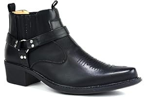 BARTIUM Men’s Cowboy – Black Leather Harness Ankle Boots for Men – Western Biker Motorcycle Riding Shoes – Stylish Horse Riding & Casual Footwear UK