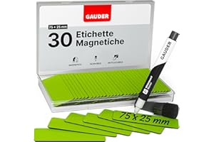 GAUDER Etichette magnetiche | (75 x 25 mm) Etichette per lavagna | Calamite da frigorifero