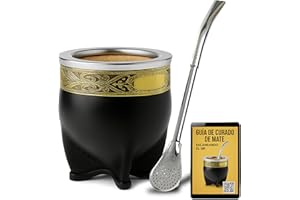 Alevem Kit Mate Imperial Premium + Bombilla Mate Pico de Loro | Vaso Calabaza Artesano y Bombilla de Acero Inoxidable Ideal para Regalar o Tomar diariamente | Incluye Guía de Curado