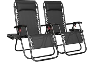 Yaheetech 26" Zero Gravity Recliners Outdoor Adjustable Folding Reclining Lounge Chairs w/Pillows, Cup Holder Trays and Carry Strap for Patio Backyard Beach Set of 2