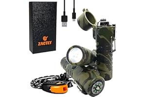 Zactly MODEL AL02 Electric Dual Arc USB Lighter Multifunction Waterproof Windproof Dustproof Rechargeable with Led Flashlight & Emergency Whistle, Camping & Outdoor Survival Tactical Tool (CAMOUFLAGE)