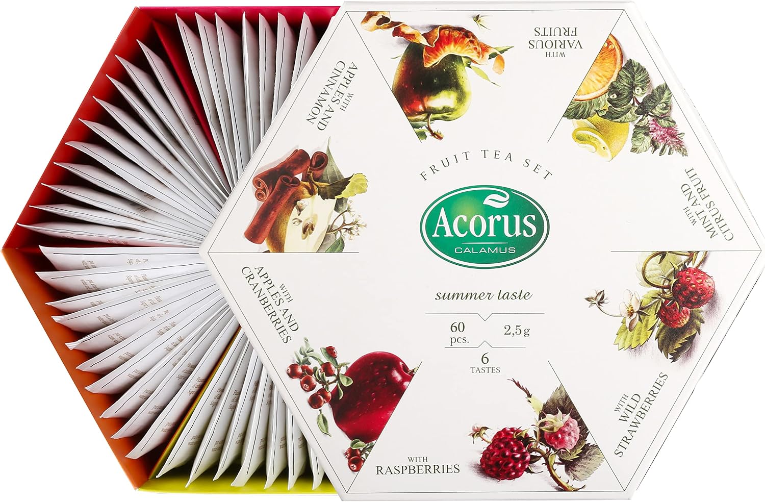 ACORUS - Juego de Te Caja Regalo Summer, Surtido de Te de Frutas Naturales, Té Cesta Regalo Mujer y Hombre, Seleccion de Tes para Regalo, 60 bolsitas