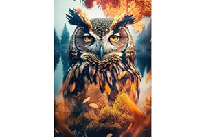 AIRDEA Kit per pittura 5D a forma di gufo con diamanti per adulti e principianti, kit completo fai da te, fantasia, kit fai da te per pittura con diamanti nel paese dei sogni con i numeri, paesaggio