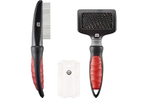 Mikki Kitten-Katzenpflege-Set mit Slicker-Bürste, Kamm und Flohkamm - sanftes Pflege-Starter-Set, Schwarz