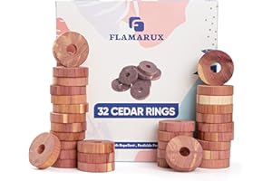 FLAMARUX 32 Pack Cedar wood Rings & 100% Natural Moth Repellent - Organic Clothes Moths - Aromatic Cedar Rings - Moth Killer for Wardrobes Hanging, drawers & storage Boxes - Moth Protection - Strong Scent