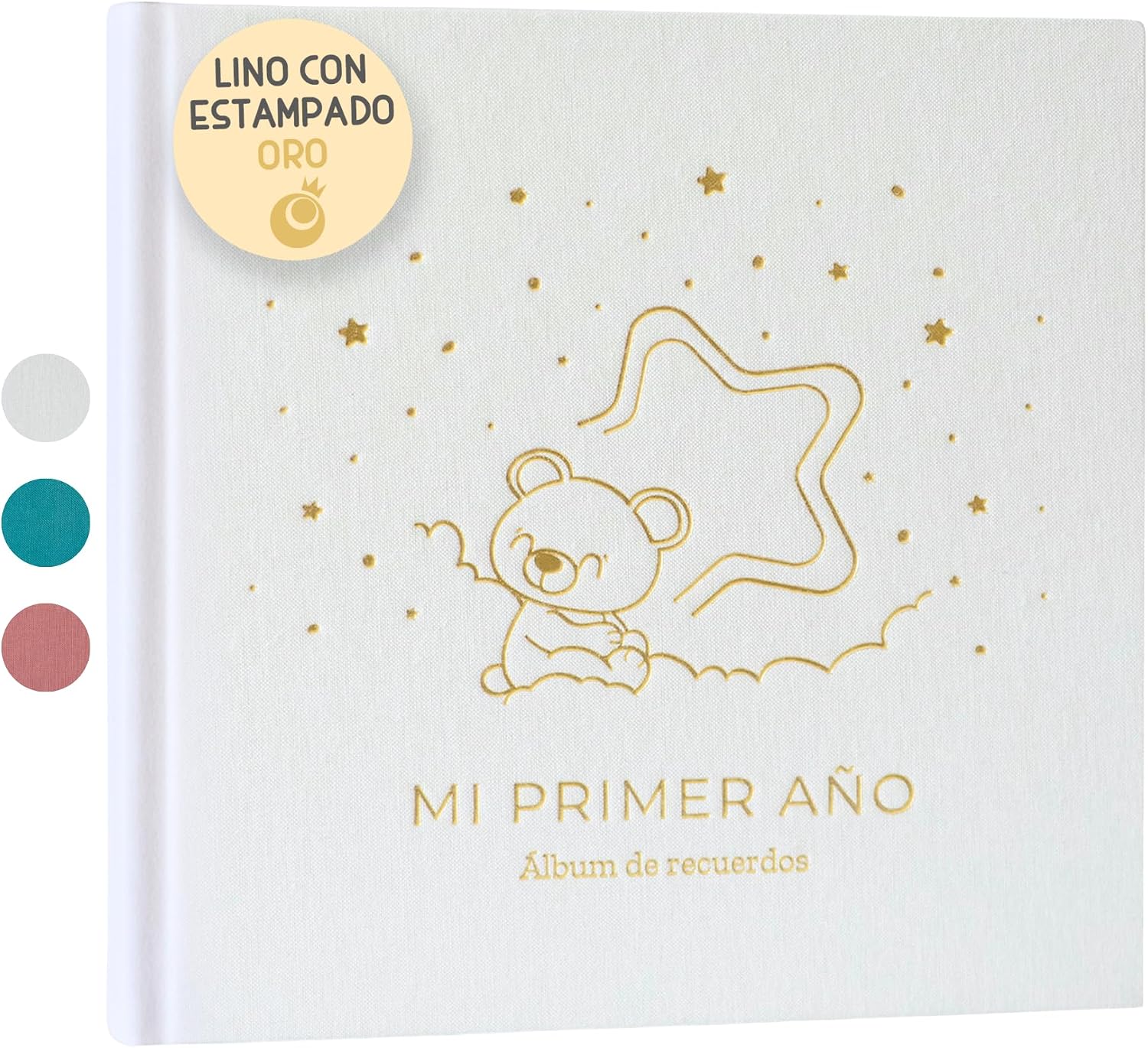 Album Fotos Bebe Mi Primer Año con Portada en Tela Lino y 75 Páginas - Libro Recuerdos Bebe con Pegatinas Ideal como Regalo Bebe Recien Nacido Niño y Niña Regalo Baby Shower - Album Bebe Primer Año