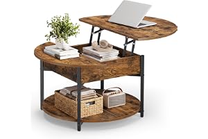 VASAGLE Soffbord, Höj- och Sänkbart, Runt, Med Förvaring | Bord För Vardagsrum, 80 x 80 x 45 cm, Öppen Hylla, Rustik Brun och
