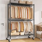 Klyvvo Heavy Duty Clothes Rack with Wheels, Height Adjustable Clothes Rack | 90 x 40 x 200 cm, freely adjustable height, maxi