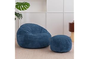 MAXYOYO Cord Bean Bag Chair with Footstool for Children, Beanbag Sofa & Pouffe with Foam Filling, Lazy Lounge Chair with Handle for Living Room Bedroom Gaming Reading Relaxing